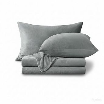 Fleece Sheets Queen Size Set 4 pc Super Soft and Warm for Winter Grey