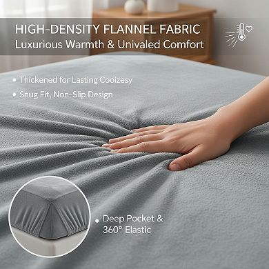 Fleece Sheets Queen Size Set 4 Piece Super Soft and Warm for Winter Grey