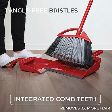 Pet Hair Broom and Dustpan Set Step On Design Removes 99 Percent with One Sweep