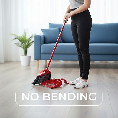Pet Hair Broom and Dustpan Set Step On Design Removes 99 Percent with One Sweep