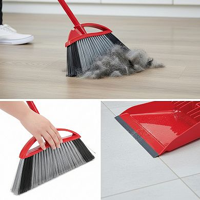 Pet Hair Broom and Dustpan Set Step On Design Removes 99 Percent with One Sweep