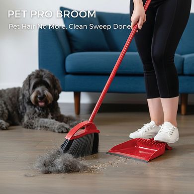 Pet Hair Broom and Dustpan Set Step On Design Removes 99 Percent with One Sweep