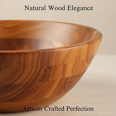 Acacia Wood Salad and Fruit Bowl Set 12.5 Inch with Serving Utensils