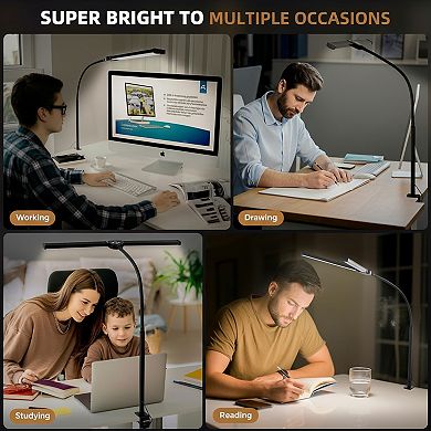 LED Desk Lamp with Clamp Double Head 25 Lighting Modes Flexible Goose Neck