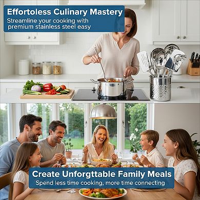 Stainless Steel Kitchen Utensil Set for Cooking and Serving