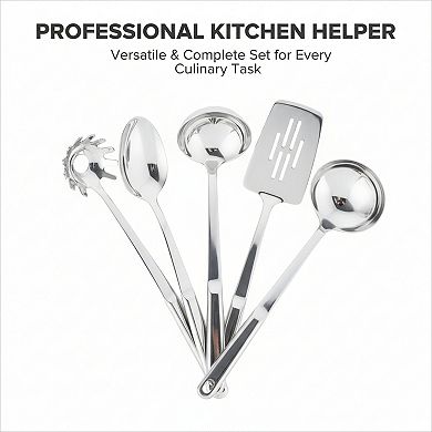 Stainless Steel Kitchen Utensil Set for Cooking and Serving