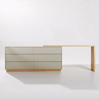 L-Shaped Desk with 6 Drawers, Extendable from 56 inch to 98.5 inch