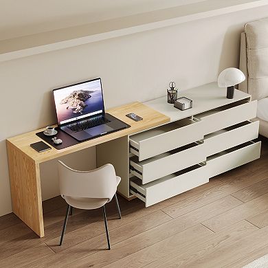 L-Shaped Desk with 6 Drawers, Extendable from 56 inch to 98.5 inch