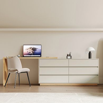 L-Shaped Desk with 6 Drawers, Extendable from 56 inch to 98.5 inch