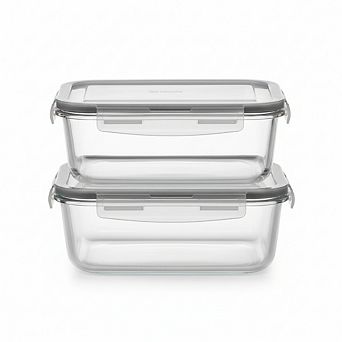 2 Large Glass Containers with Lids 63oz Leak Proof for Microwave and Oven