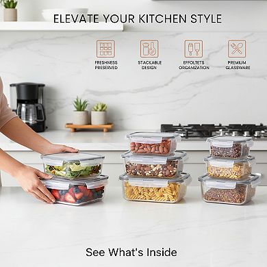 2 Large Glass Containers with Lids 63oz Leak Proof for Microwave and Oven