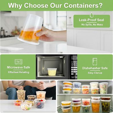 60 Sets Deli Containers with Lids 32 16 8 oz Leak Proof BPA Free Airtight