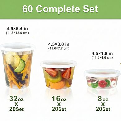 60 Sets Deli Containers with Lids 32 16 8 oz Leak Proof BPA Free Airtight