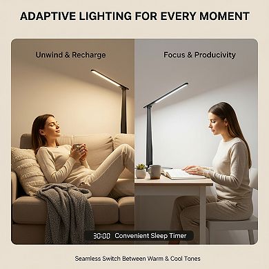 LED Desk Lamp with 4 Color Modes USB A and C Charging Ports Adjustable Head
