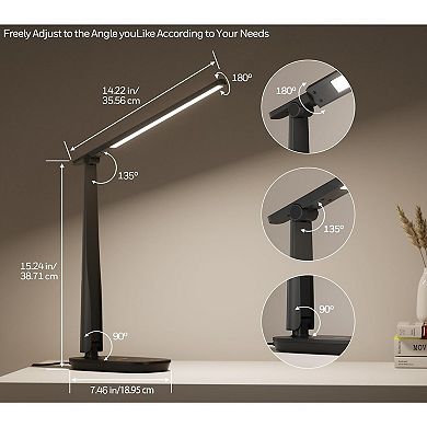 LED Desk Lamp with 4 Color Modes USB A and C Charging Ports Adjustable Head