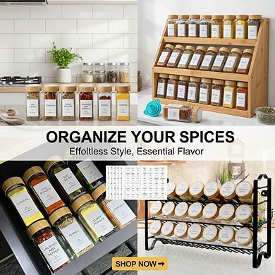 24-Pack 4oz Glass Spice Jars with Bamboo & Shaker Lids, Includes Labels for Kitchen & Pantry Organiz