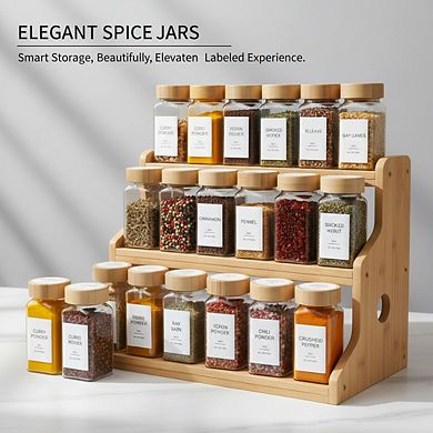24-Pack 4oz Glass Spice Jars with Bamboo & Shaker Lids, Includes Labels for Kitchen & Pantry Organiz