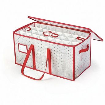 Dual Zipper Ornament Storage Box for 128 Holiday Decorations 3 Inch Size