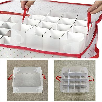 Dual Zipper Ornament Storage Box for 128 Holiday Decorations 3 Inch Size