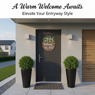 Interchangeable Welcome Sign Front Door Decoration Round Wood Wreath All Seasons