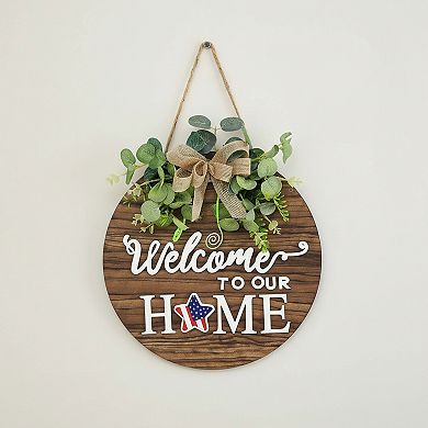 Interchangeable Welcome Sign Front Door Decoration Round Wood Wreath All Seasons