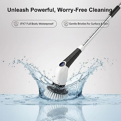 Cordless Electric Spin Scrubber with 8 Brush Heads and Adjustable Long Handle