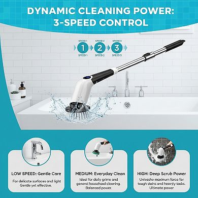 Cordless Electric Spin Scrubber with 8 Brush Heads and Adjustable Long Handle