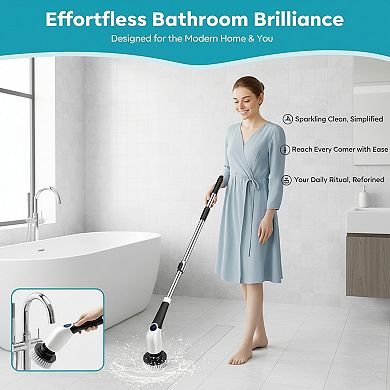 Cordless Electric Spin Scrubber with 8 Brush Heads and Adjustable Long Handle