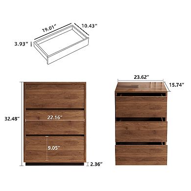 23.62" Modern 3-Drawer Nightstands