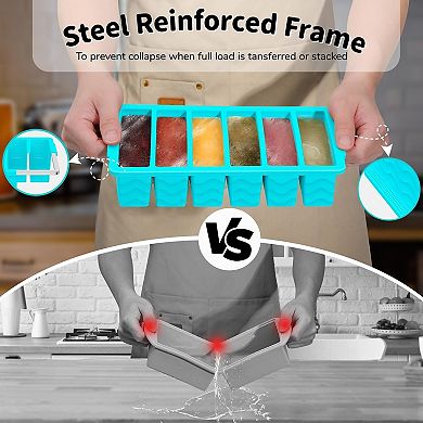 3 Pack Silicone Freezer Trays with Lids Multi Size Set for Soup Sauce and Meal Prep