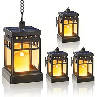 4 Pack Outdoor Solar Lanterns: Waterproof, 2 Modes, Realistic Flickering, All-Weather, Easy Install