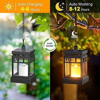 4 Pack Outdoor Solar Lanterns: Waterproof, 2 Modes, Realistic Flickering, All-Weather, Easy Install