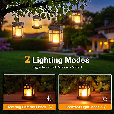 4 Pack Outdoor Solar Lanterns: Waterproof, 2 Modes, Realistic Flickering, All-Weather, Easy Install