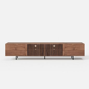 94.48″ Mid Century Modern Walnut TV Stand with Grille Doors
