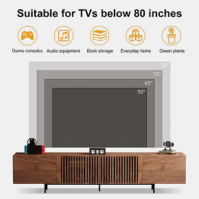 94.48″ Mid Century Modern Walnut TV Stand with Grille Doors