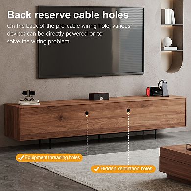94.48″ Mid Century Modern Walnut TV Stand with Grille Doors