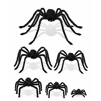 6 Pack Halloween Plush Spiders, Scary Indoor Outdoor Decor, 6 Sizes