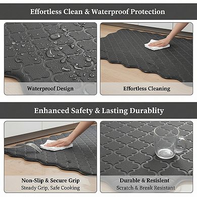 Scalloped Embossed Kitchen Mat Cushioned Anti Fatigue Waterproof