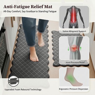 Scalloped Embossed Kitchen Mat Cushioned Anti Fatigue Waterproof