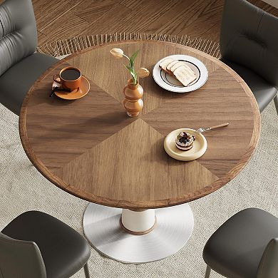 47.2" Round Walnut Dining Table for 4-6 People