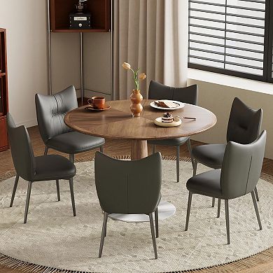 47.2" Round Walnut Dining Table for 4-6 People
