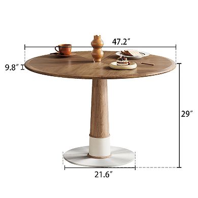 47.2" Round Walnut Dining Table for 4-6 People