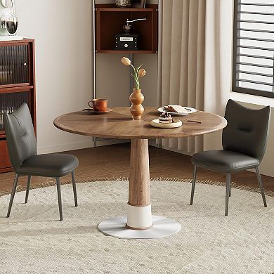 47.2" Round Walnut Dining Table for 4-6 People