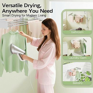 Wall Mounted Clothes Drying Rack 32 Inch Foldable Collapsible 5 Rods White
