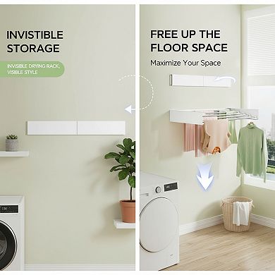 Wall Mounted Clothes Drying Rack 32 Inch Foldable Collapsible 5 Rods White