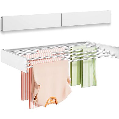 Wall Mounted Clothes Drying Rack 32 Inch Foldable Collapsible 5 Rods White