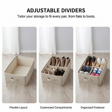 Foldable Shoe Storage Box 2 Pack with Clear Cover and Adjustable Dividers