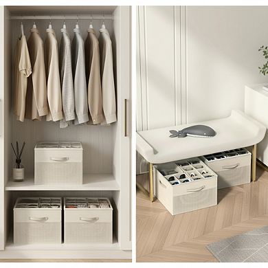 Foldable Shoe Storage Box 2 Pack with Clear Cover and Adjustable Dividers