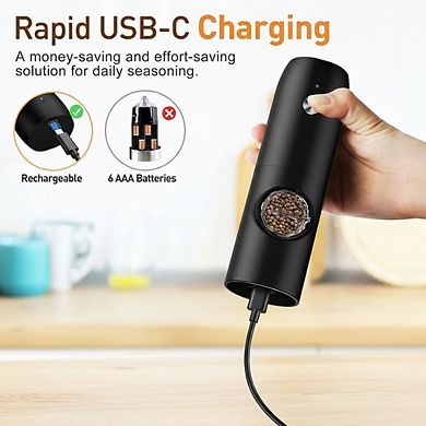 Electric Salt and Pepper Grinder Set Rechargeable Automatic with Adjustable Coarseness