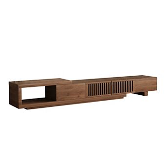 78"-103" Walnut Media Console with Drawers & Open Storage for 75+ Inch TVs